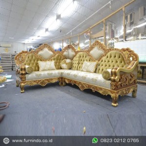 Sofa tamu sudut ukiran gold